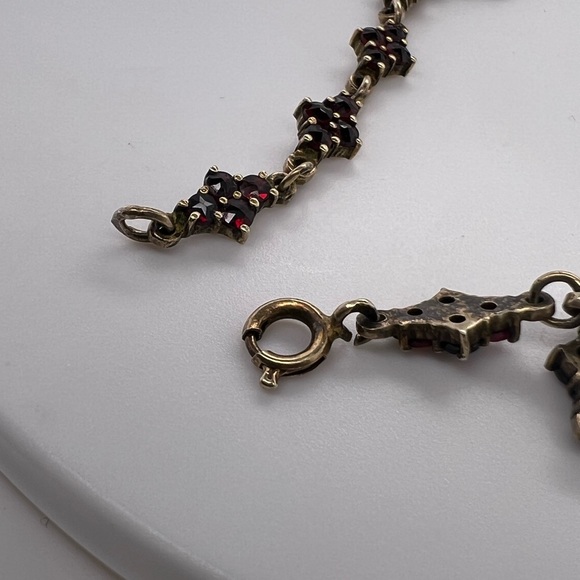 Antique Victorian 800 silver VERMEIL 1940s Garnet Stone Necklace ~RARE - Picture 7 of 8